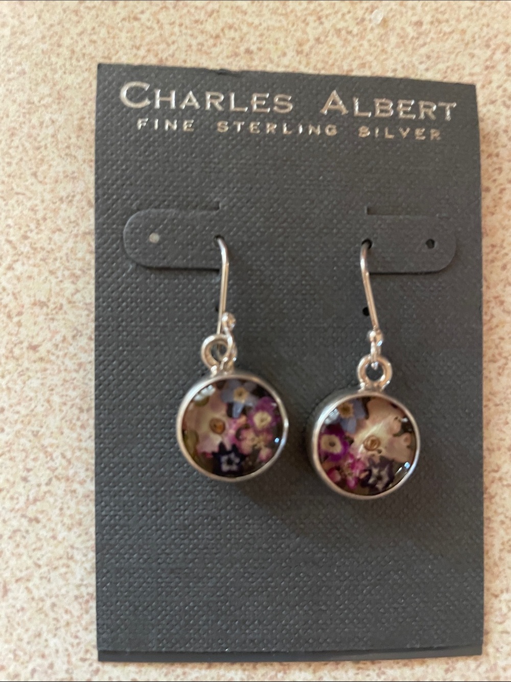Charles Albert Sterling Silver Floral Drop Earrings with Purple Accents